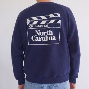 Vintage '90s Jerzees Navy On Location North Carolina Cotton Crewneck Sweater XL